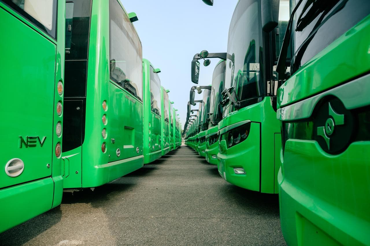 Electric bus at a charging depot